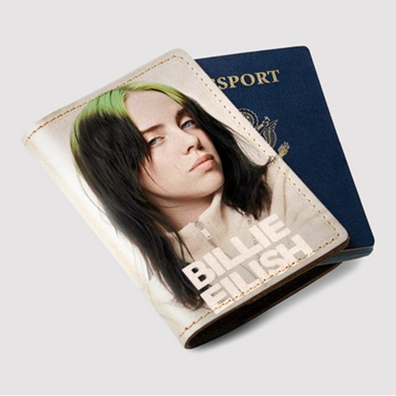 Pastele Billie Eilish Custom Passport Wallet Case With Credit Card Holder Awesome Personalized PU Leather Travel Trip Vacation Baggage Cover