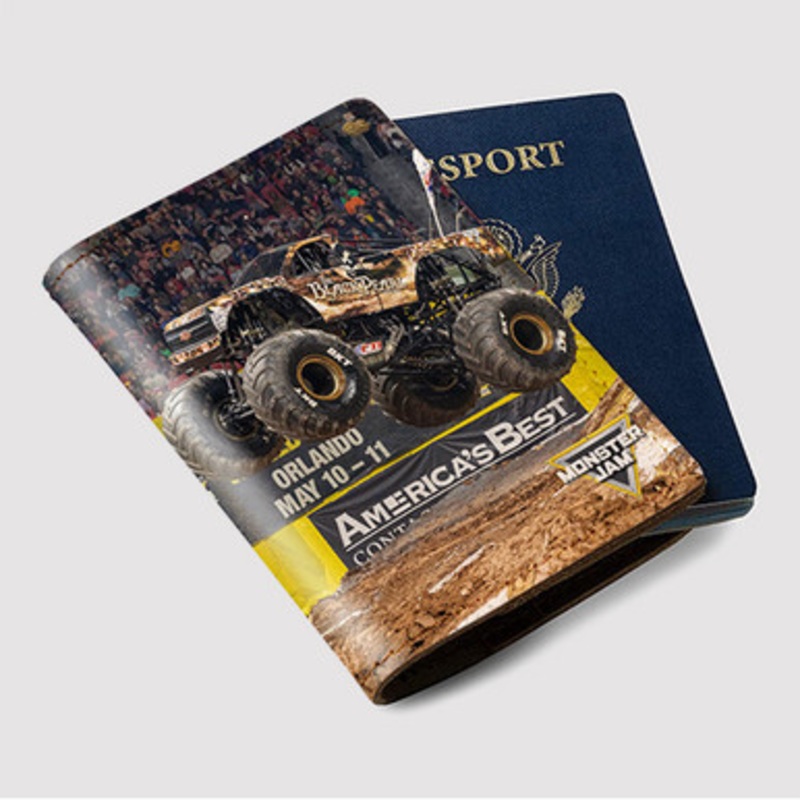 Pastele Black Pearl Monster Truck Custom Passport Wallet Case With Credit Card Holder Awesome Personalized PU Leather Travel Trip Vacation Baggage Cover