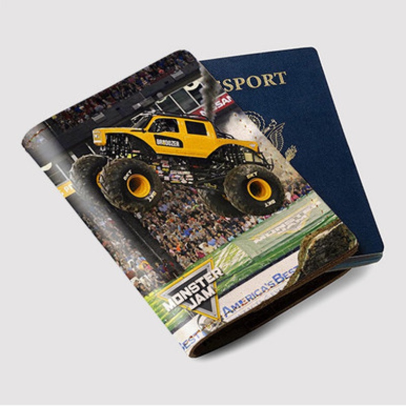 Pastele Bro Dozer Monster Truck Custom Passport Wallet Case With Credit Card Holder Awesome Personalized PU Leather Travel Trip Vacation Baggage Cover