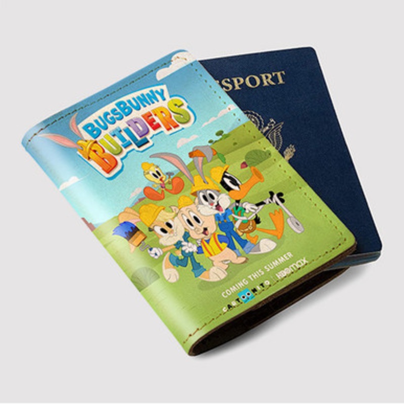 Pastele Bugs Bunny Builders Custom Passport Wallet Case With Credit Card Holder Awesome Personalized PU Leather Travel Trip Vacation Baggage Cover