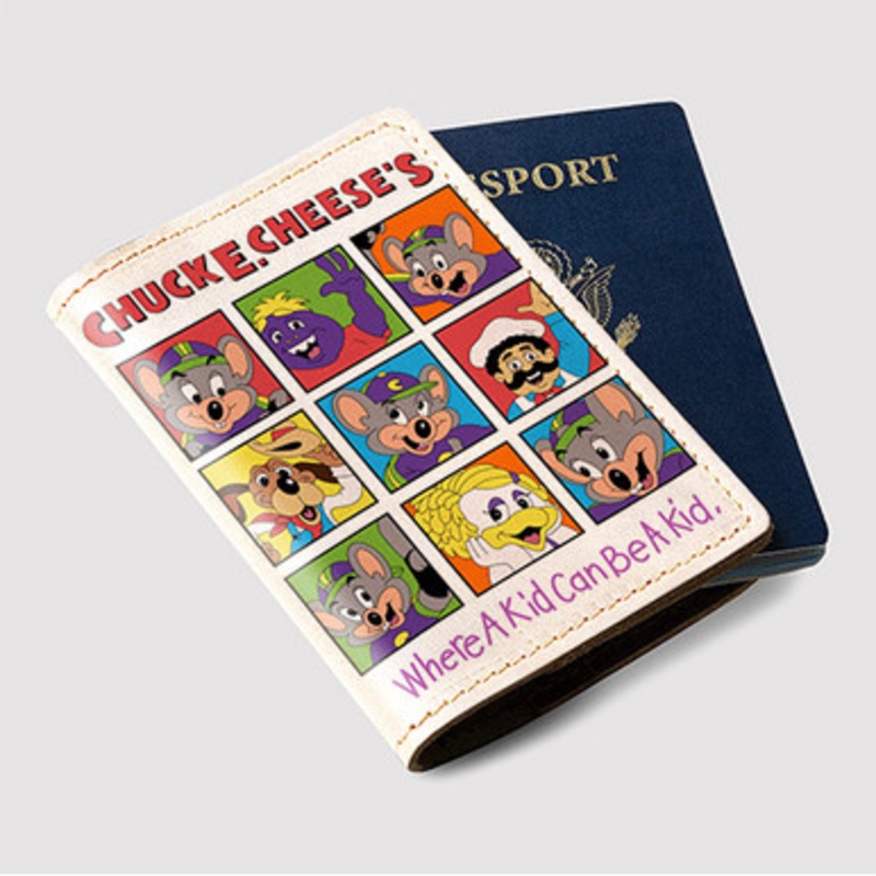 Pastele Chuck E Cheese Collage Custom Passport Wallet Case With Credit Card Holder Awesome Personalized PU Leather Travel Trip Vacation Baggage Cover