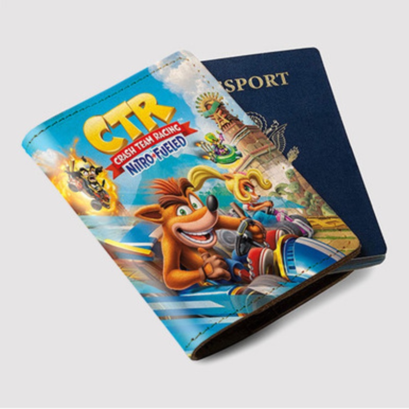 Pastele Crash Team Racing Nitro Fueled Custom Passport Wallet Case With Credit Card Holder Awesome Personalized PU Leather Travel Trip Vacation Baggage Cover