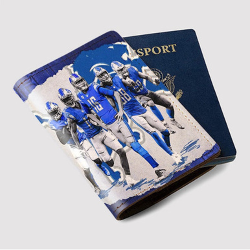 Pastele Detroit Lions NFL 2022 Custom Passport Wallet Case With Credit Card Holder Awesome Personalized PU Leather Travel Trip Vacation Baggage Cover