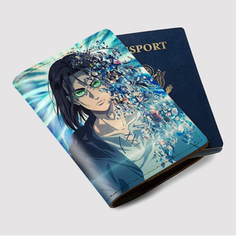 Pastele Eren Yeager Attack on Titan The Final Season Custom Passport Wallet Case With Credit Card Holder Awesome Personalized PU Leather Travel Trip Vacation Baggage Cover