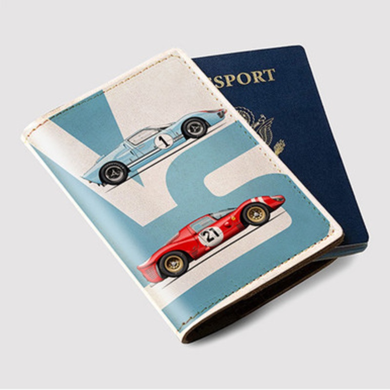 Pastele Ford V Ferrari Art Custom Passport Wallet Case With Credit Card Holder Awesome Personalized PU Leather Travel Trip Vacation Baggage Cover