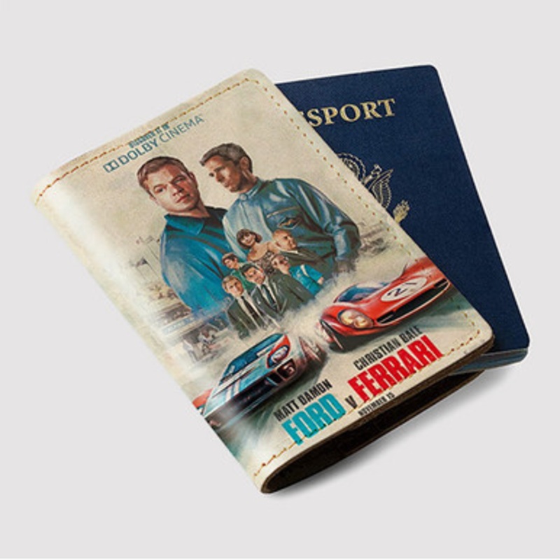 Pastele Ford V Ferrari Custom Passport Wallet Case With Credit Card Holder Awesome Personalized PU Leather Travel Trip Vacation Baggage Cover