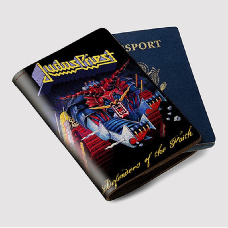Pastele Judas Priest Defenders Of The Faith Custom Passport Wallet Case With Credit Card Holder Awesome Personalized PU Leather Travel Trip Vacation Baggage Cover