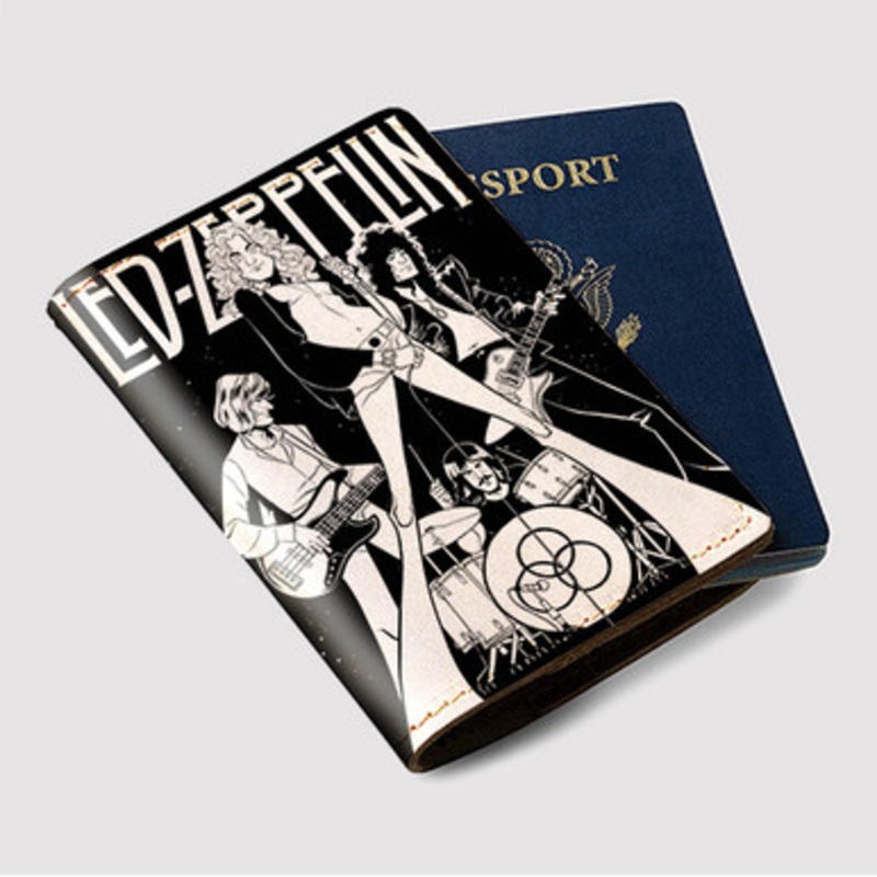 Pastele Led Zeppelin Black and White Custom Passport Wallet Case With Credit Card Holder Awesome Personalized PU Leather Travel Trip Vacation Baggage Cover