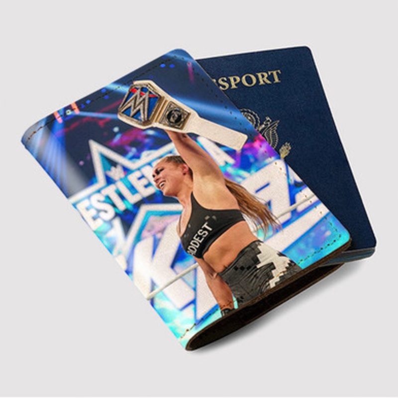 Pastele Ronda Rousey WWE Wrestle Mania Champion jpeg Custom Passport Wallet Case With Credit Card Holder Awesome Personalized PU Leather Travel Trip Vacation Baggage Cover