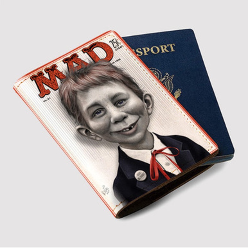 Pastele Alfred E Neuman Caricature Custom Passport Wallet Case With Credit Card Holder Awesome Personalized PU Leather Travel Trip Vacation Baggage Cover