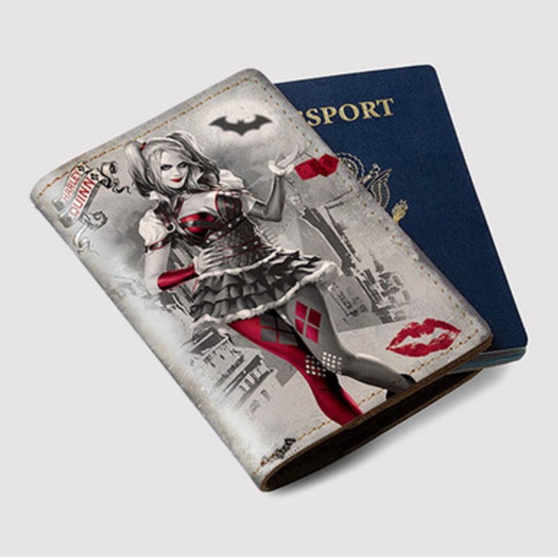 Pastele Arkham Knight Harley Quinn Custom Passport Wallet Case With Credit Card Holder Awesome Personalized PU Leather Travel Trip Vacation Baggage Cover