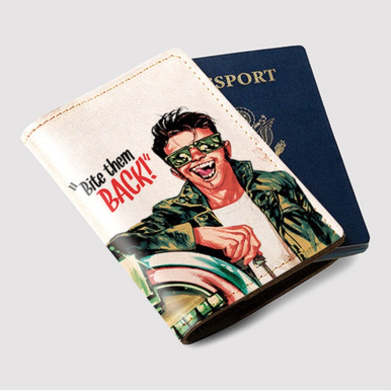 Pastele Bite Them Back Vampire Custom Passport Wallet Case With Credit Card Holder Awesome Personalized PU Leather Travel Trip Vacation Baggage Cover