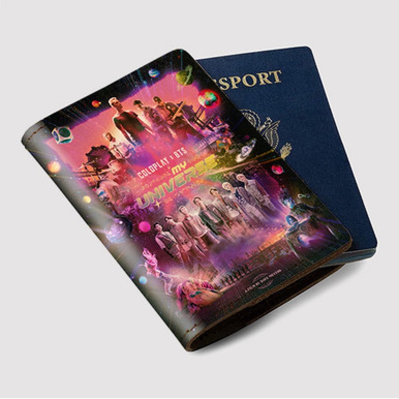 Pastele Coldplay BTS My Universe Custom Passport Wallet Case With Credit Card Holder Awesome Personalized PU Leather Travel Trip Vacation Baggage Cover