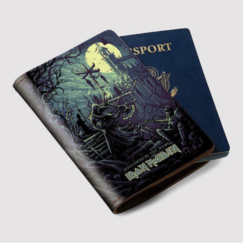 Pastele Fear Of The Dark Iron Maiden Custom Passport Wallet Case With Credit Card Holder Awesome Personalized PU Leather Travel Trip Vacation Baggage Cover