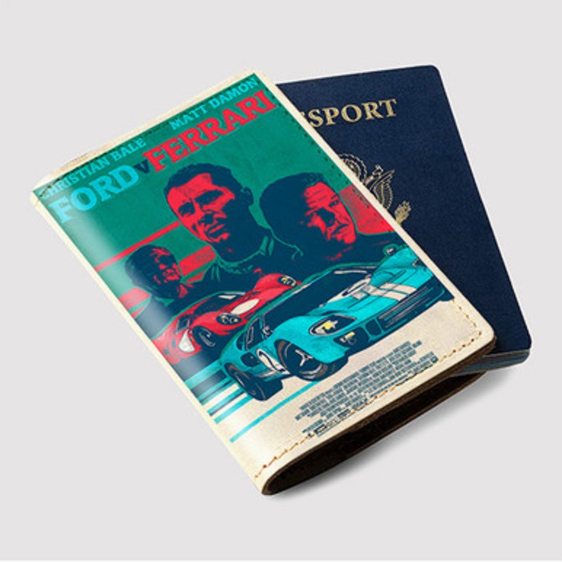 Pastele Ford V Ferrari Movie Custom Passport Wallet Case With Credit Card Holder Awesome Personalized PU Leather Travel Trip Vacation Baggage Cover