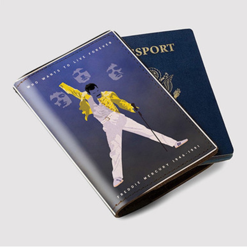 Pastele Freddie Mercury 1946 1991 Custom Passport Wallet Case With Credit Card Holder Awesome Personalized PU Leather Travel Trip Vacation Baggage Cover
