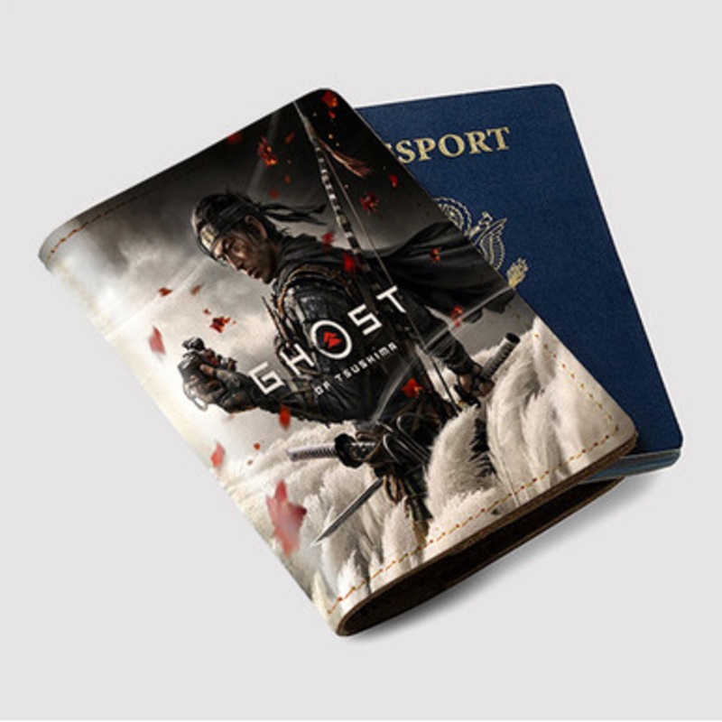 Pastele Ghost of Thushima Custom Passport Wallet Case With Credit Card Holder Awesome Personalized PU Leather Travel Trip Vacation Baggage Cover