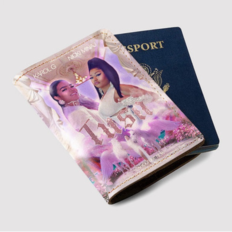 Pastele Karol G and Nicki Minaj Custom Passport Wallet Case With Credit Card Holder Awesome Personalized PU Leather Travel Trip Vacation Baggage Cover