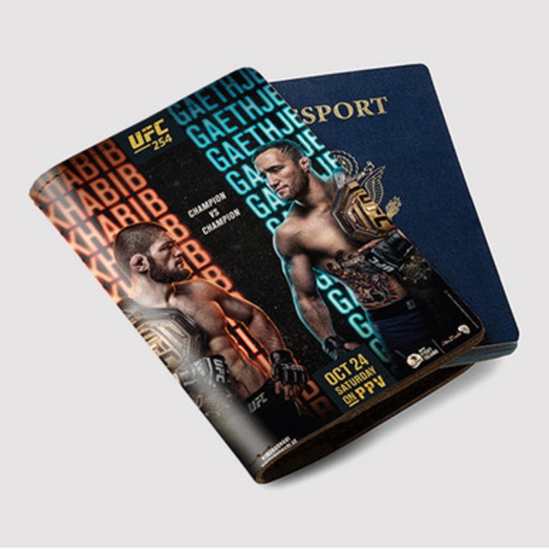 Pastele Khabib Nurmagomedov VS Justi Gaethje Custom Passport Wallet Case With Credit Card Holder Awesome Personalized PU Leather Travel Trip Vacation Baggage Cover