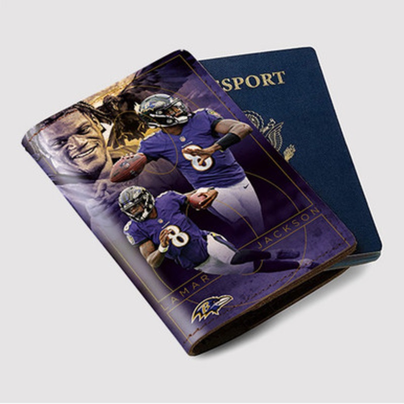 Pastele Lamar Jackson Baltimore Ravens NFL jpeg Custom Passport Wallet Case With Credit Card Holder Awesome Personalized PU Leather Travel Trip Vacation Baggage Cover