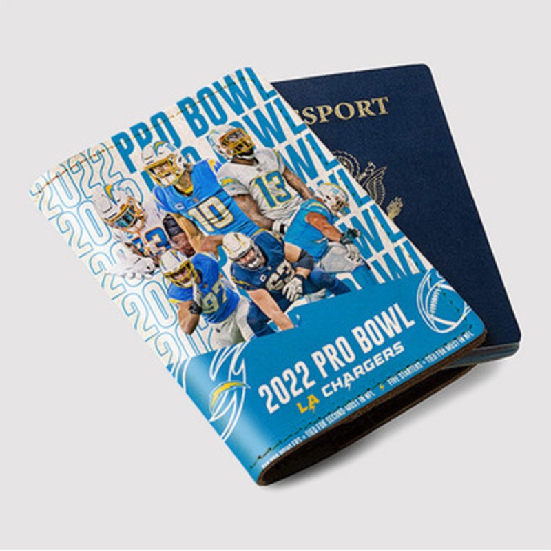 Pastele Los Angeles Chargers NFL 2022 Custom Passport Wallet Case With Credit Card Holder Awesome Personalized PU Leather Travel Trip Vacation Baggage Cover