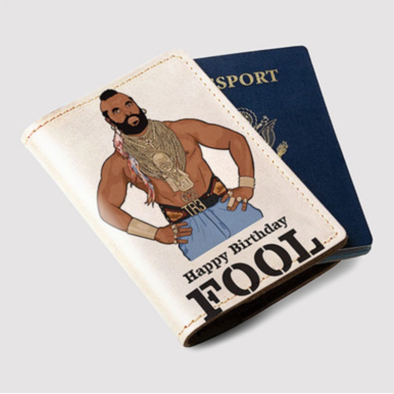 Pastele Mr T Happy Birthday Fool Custom Passport Wallet Case With Credit Card Holder Awesome Personalized PU Leather Travel Trip Vacation Baggage Cover