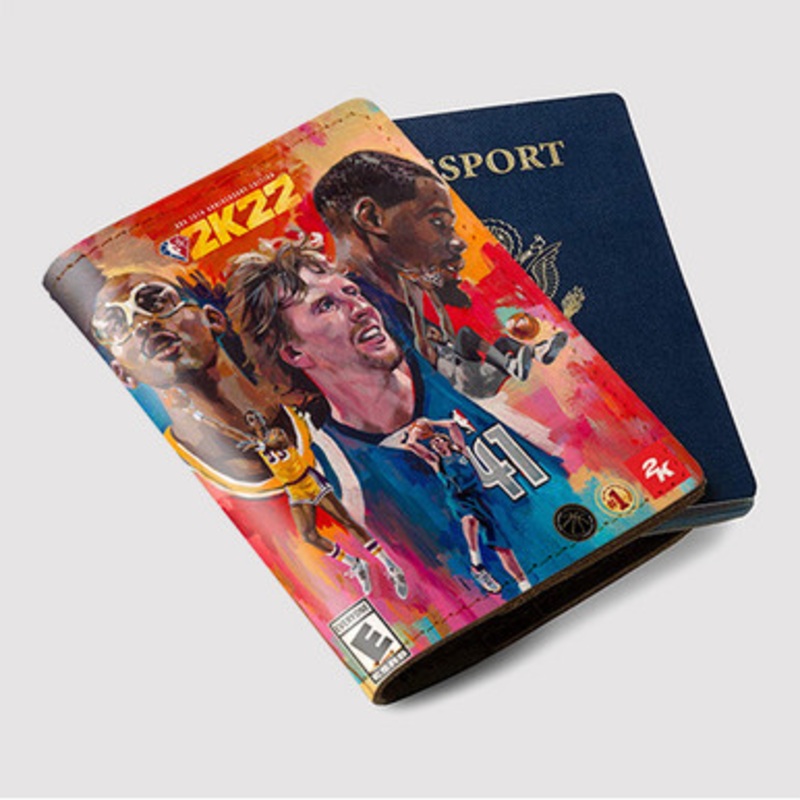 Pastele NBA 2k22 75th Anniversay Edition Custom Passport Wallet Case With Credit Card Holder Awesome Personalized PU Leather Travel Trip Vacation Baggage Cover