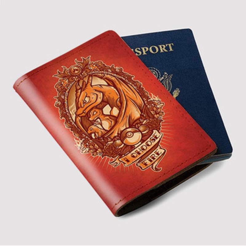 Pastele Pokemon Charizard I Choose Fire Custom Passport Wallet Case With Credit Card Holder Awesome Personalized PU Leather Travel Trip Vacation Baggage Cover