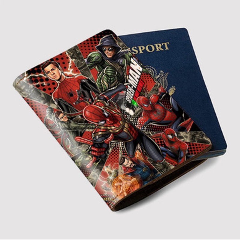 Pastele Spider Man No Way Home Custom Passport Wallet Case With Credit Card Holder Awesome Personalized PU Leather Travel Trip Vacation Baggage Cover