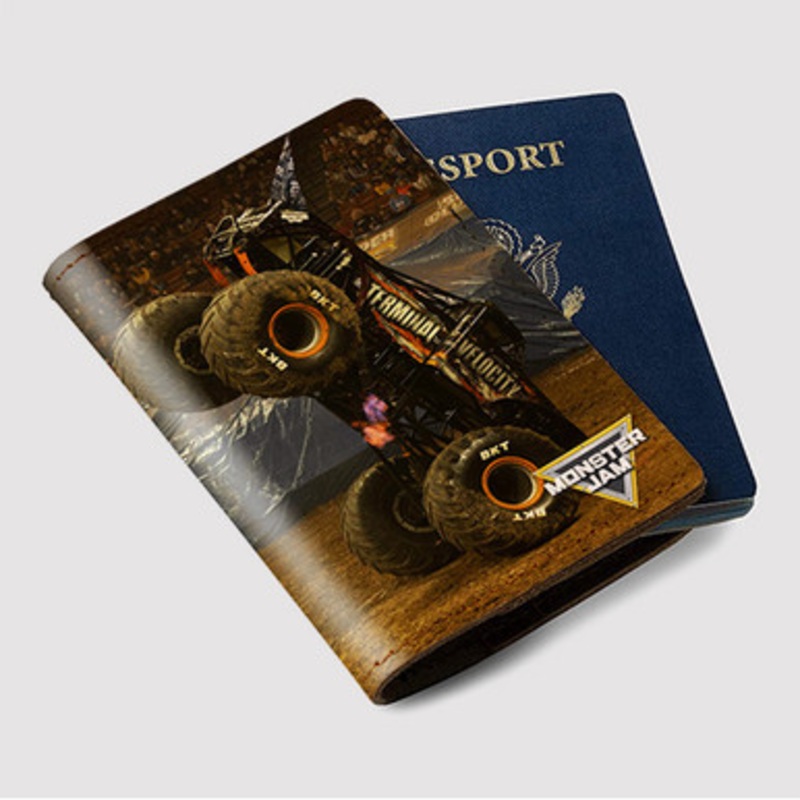 Pastele Terminal Velocity Monster Truck Custom Passport Wallet Case With Credit Card Holder Awesome Personalized PU Leather Travel Trip Vacation Baggage Cover