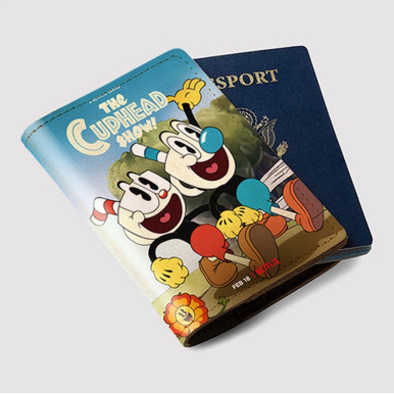 Pastele The Cuphead Show Custom Passport Wallet Case With Credit Card Holder Awesome Personalized PU Leather Travel Trip Vacation Baggage Cover