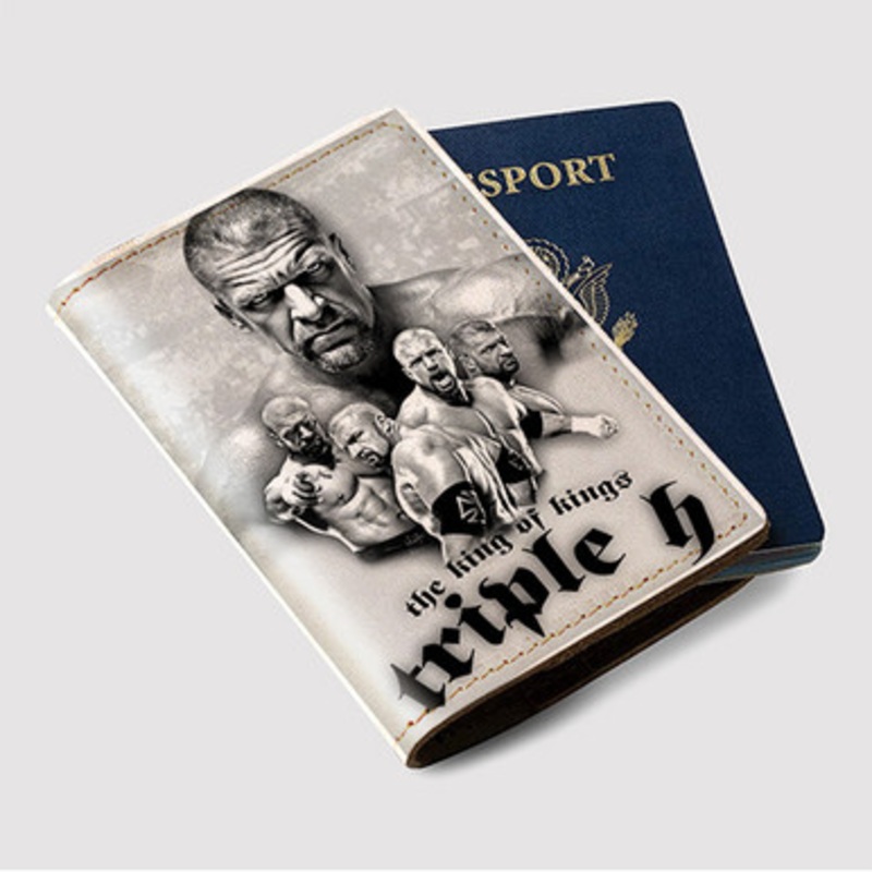 Pastele Triple H The King Custom Passport Wallet Case With Credit Card Holder Awesome Personalized PU Leather Travel Trip Vacation Baggage Cover