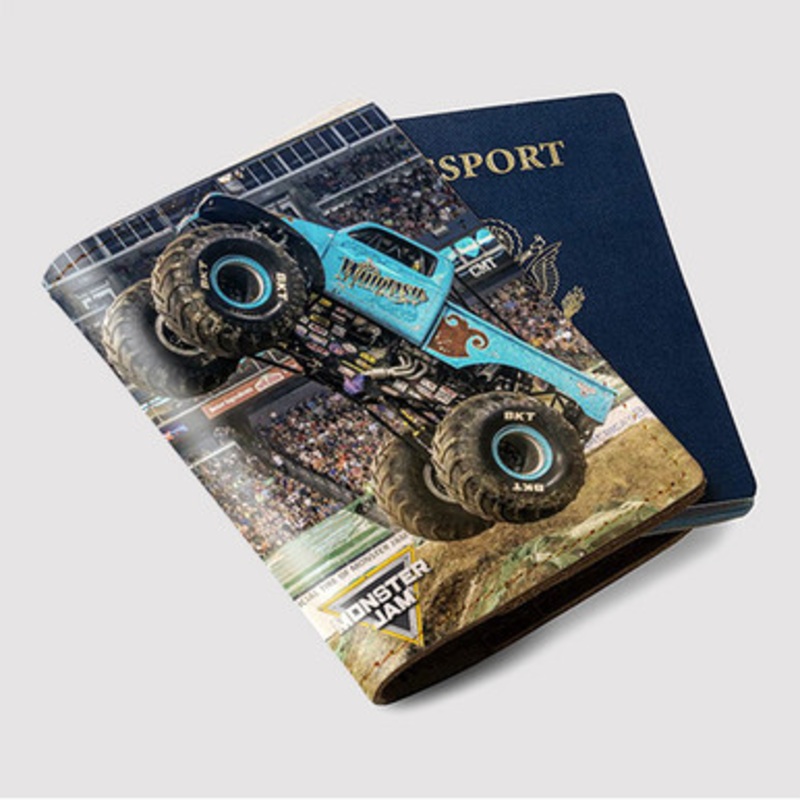 Pastele Whiplash Monster Truck Custom Passport Wallet Case With Credit Card Holder Awesome Personalized PU Leather Travel Trip Vacation Baggage Cover