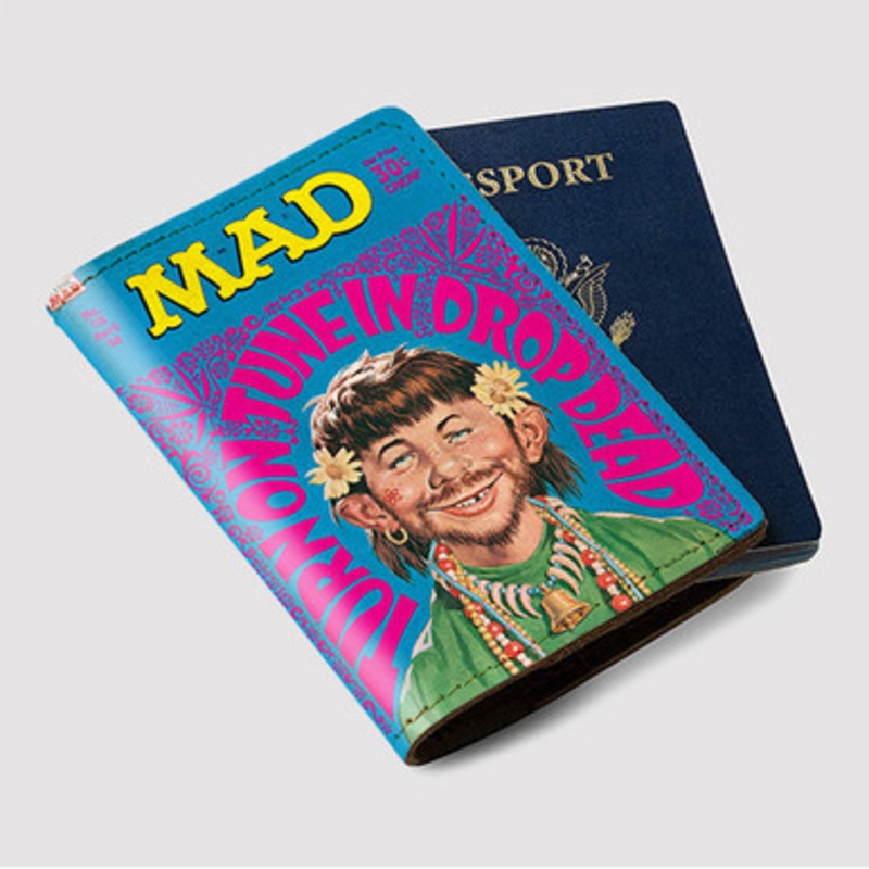 Pastele Alfred E Neuman Turn On Tune In Drop Dead Custom Passport Wallet Case With Credit Card Holder Awesome Personalized PU Leather Travel Trip Vacation Baggage Cover