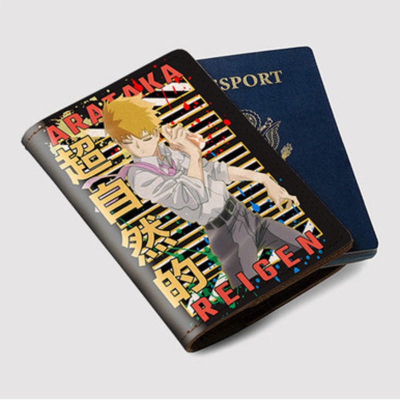 Pastele Arataka Reigen Mob Psycho Custom Passport Wallet Case With Credit Card Holder Awesome Personalized PU Leather Travel Trip Vacation Baggage Cover