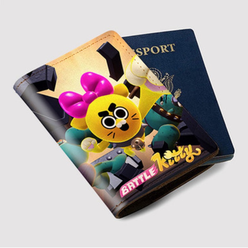 Pastele Battle Kitty Custom Passport Wallet Case With Credit Card Holder Awesome Personalized PU Leather Travel Trip Vacation Baggage Cover