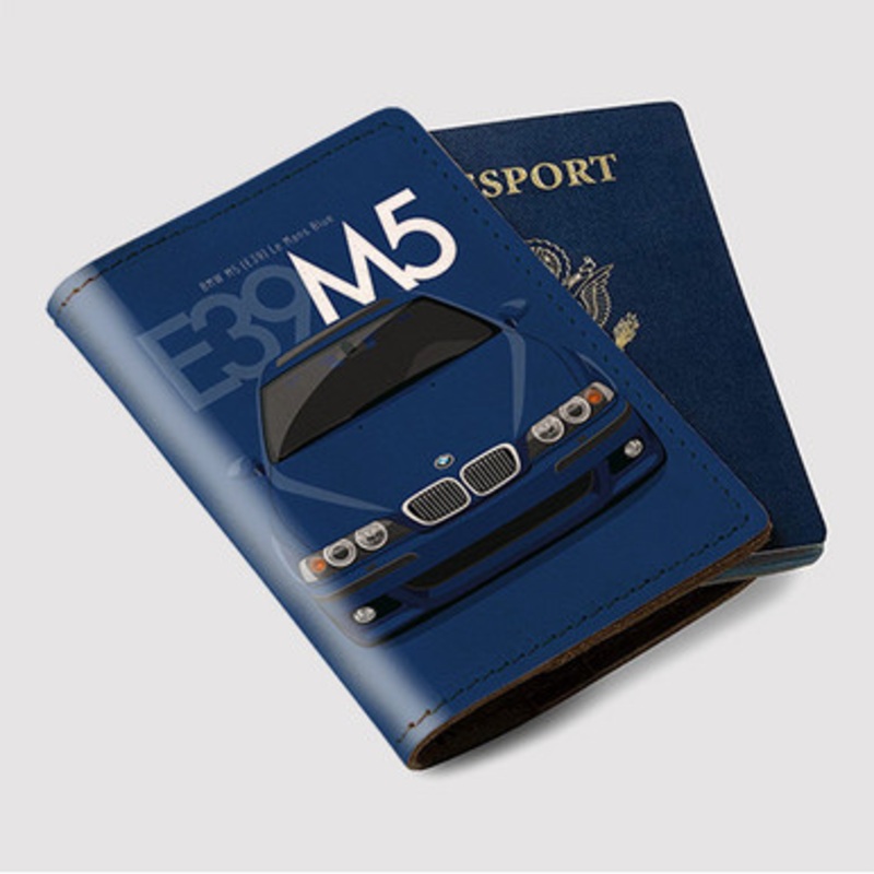 Pastele BMW M5 E39 Le Mans Blue Custom Passport Wallet Case With Credit Card Holder Awesome Personalized PU Leather Travel Trip Vacation Baggage Cover