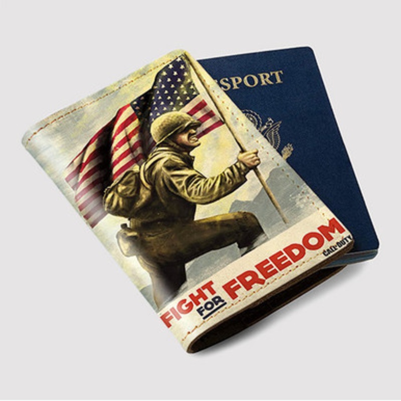 Pastele Fight For Freedom Call Of Duty WWII Custom Passport Wallet Case With Credit Card Holder Awesome Personalized PU Leather Travel Trip Vacation Baggage Cover
