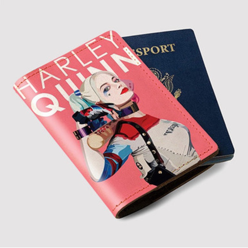 Pastele Harley Quinn Suicide Squad Custom Passport Wallet Case With Credit Card Holder Awesome Personalized PU Leather Travel Trip Vacation Baggage Cover