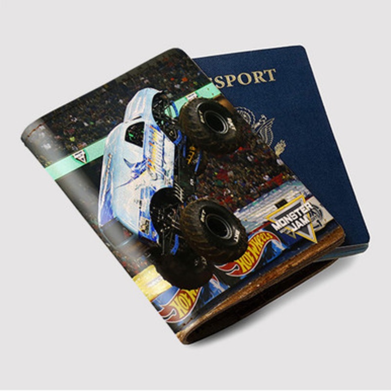 Pastele Hooked Monster Truck Custom Passport Wallet Case With Credit Card Holder Awesome Personalized PU Leather Travel Trip Vacation Baggage Cover