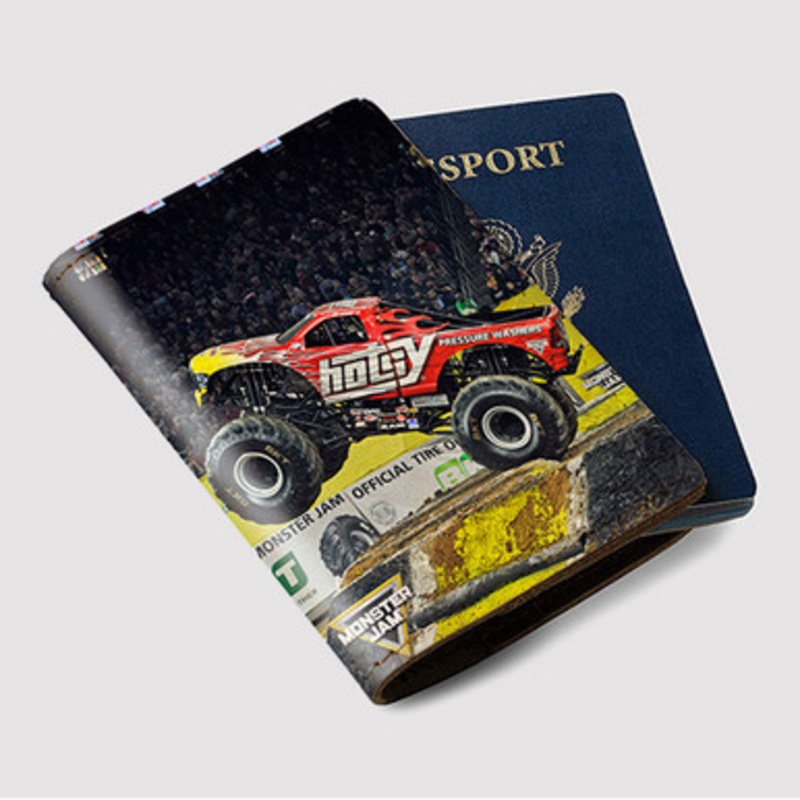 Pastele Hotsy Monster Truck Custom Passport Wallet Case With Credit Card Holder Awesome Personalized PU Leather Travel Trip Vacation Baggage Cover