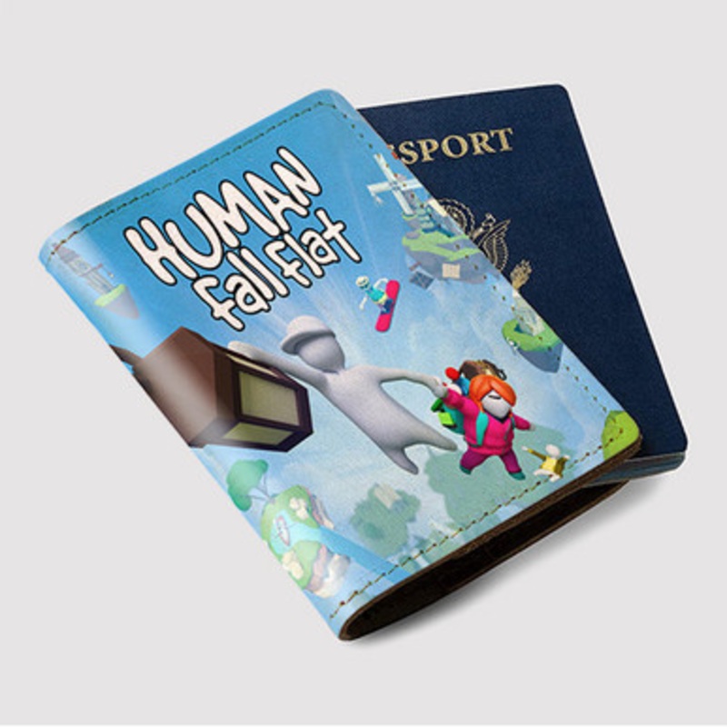 Pastele Human Fall Flat jpeg Custom Passport Wallet Case With Credit Card Holder Awesome Personalized PU Leather Travel Trip Vacation Baggage Cover