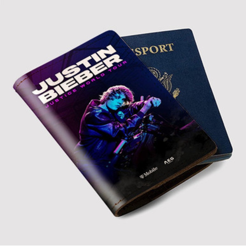 Pastele Justin Bieber Justice World Tour 2022 Custom Passport Wallet Case With Credit Card Holder Awesome Personalized PU Leather Travel Trip Vacation Baggage Cover