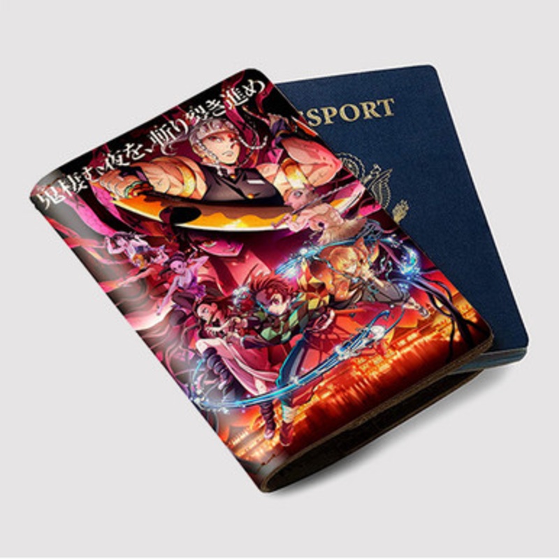 Pastele Kimetsu no Yaiba Yuukaku hen Custom Passport Wallet Case With Credit Card Holder Awesome Personalized PU Leather Travel Trip Vacation Baggage Cover