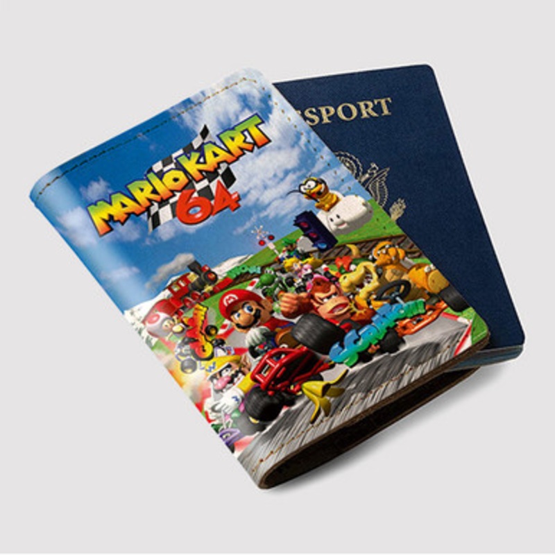 Pastele Mario Kart 64 Custom Passport Wallet Case With Credit Card Holder Awesome Personalized PU Leather Travel Trip Vacation Baggage Cover