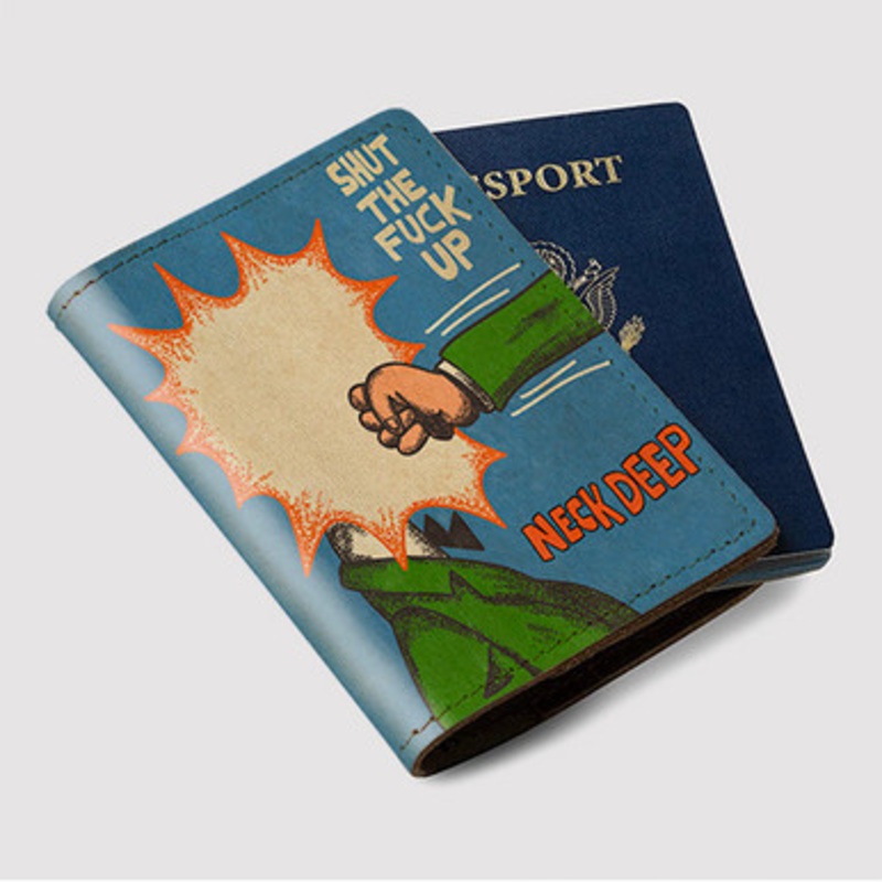 Pastele Neck Deep Shut The Fuck Up Custom Passport Wallet Case With Credit Card Holder Awesome Personalized PU Leather Travel Trip Vacation Baggage Cover