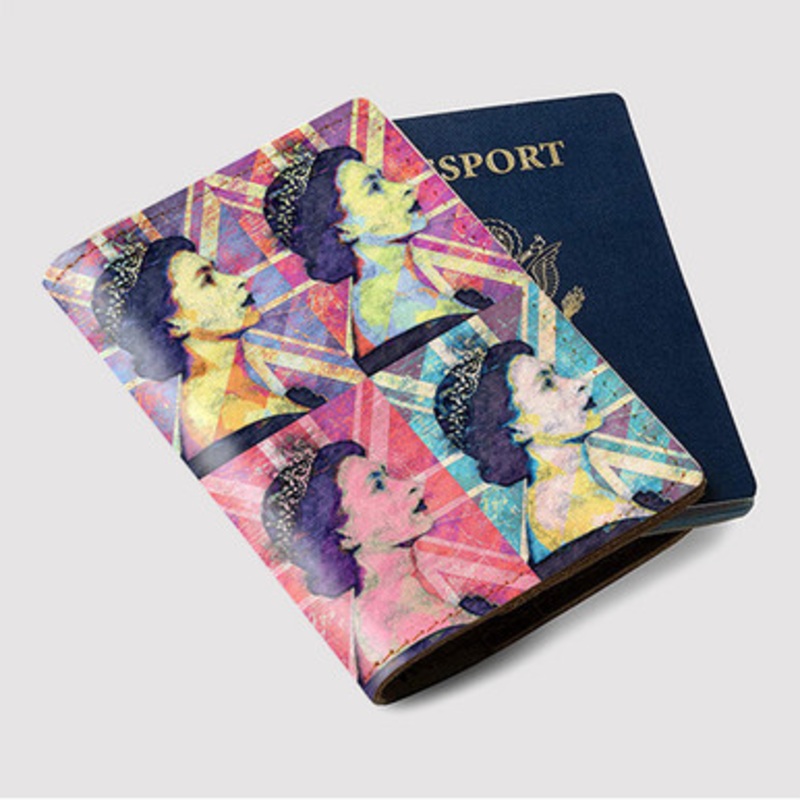 Pastele Queen Elizabeth II Art Custom Passport Wallet Case With Credit Card Holder Awesome Personalized PU Leather Travel Trip Vacation Baggage Cover