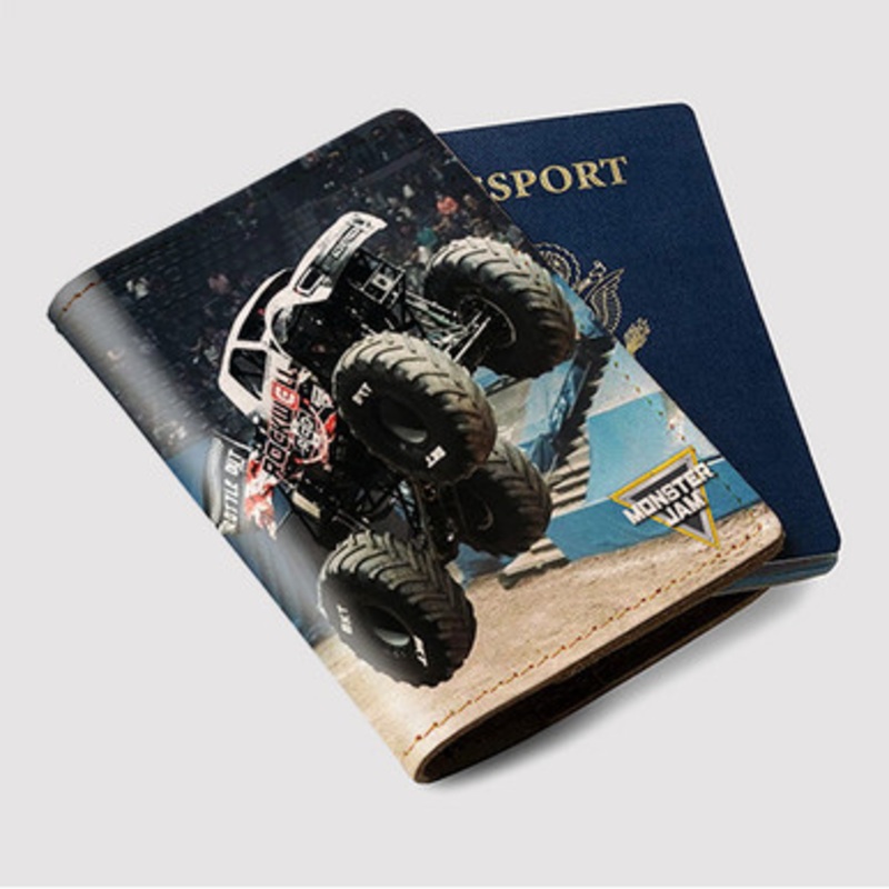 Pastele Rockwell RED Monster Truck Custom Passport Wallet Case With Credit Card Holder Awesome Personalized PU Leather Travel Trip Vacation Baggage Cover