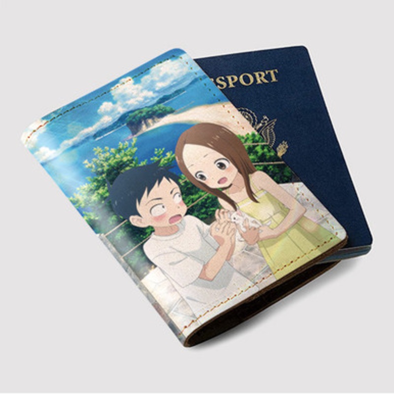 Pastele Teasing Master Takagi san The Movie Custom Passport Wallet Case With Credit Card Holder Awesome Personalized PU Leather Travel Trip Vacation Baggage Cover