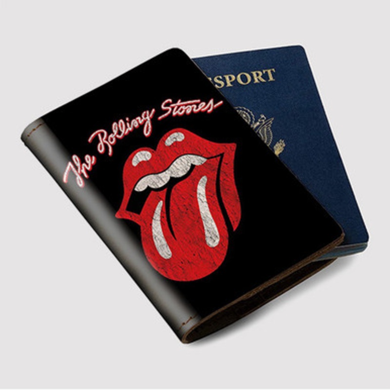 Pastele The Rolling Stones Classic Logo Custom Passport Wallet Case With Credit Card Holder Awesome Personalized PU Leather Travel Trip Vacation Baggage Cover
